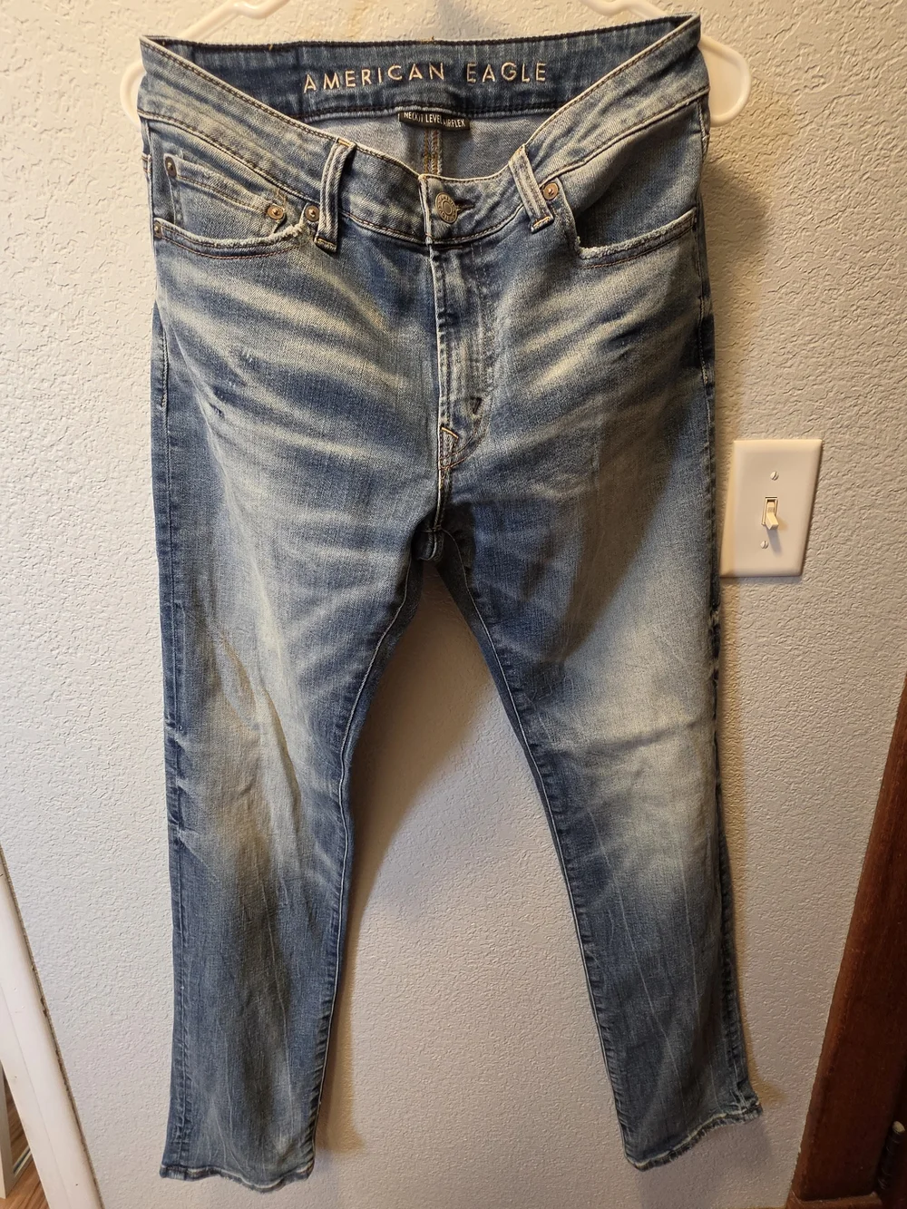 American Eagle Outfitters Distressed Light Blue Slim Straight Jeans